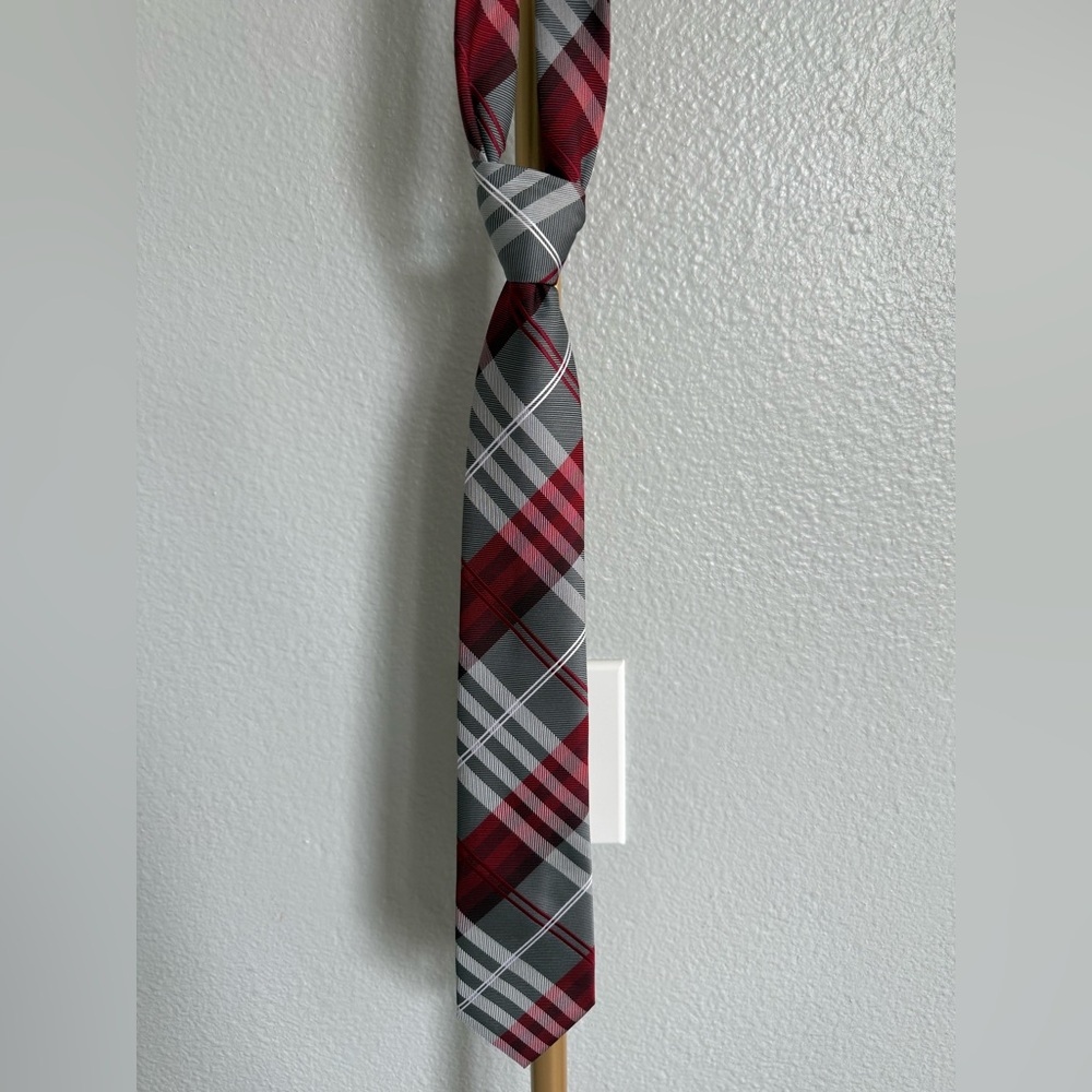 Geoffrey Beene Deep Red and Gray Checkered Tie